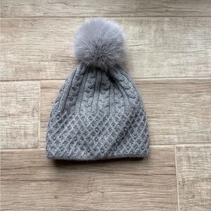 NWOT White House Black Market Pearl Stud Embellished Gray Beanie with Pom-Pom